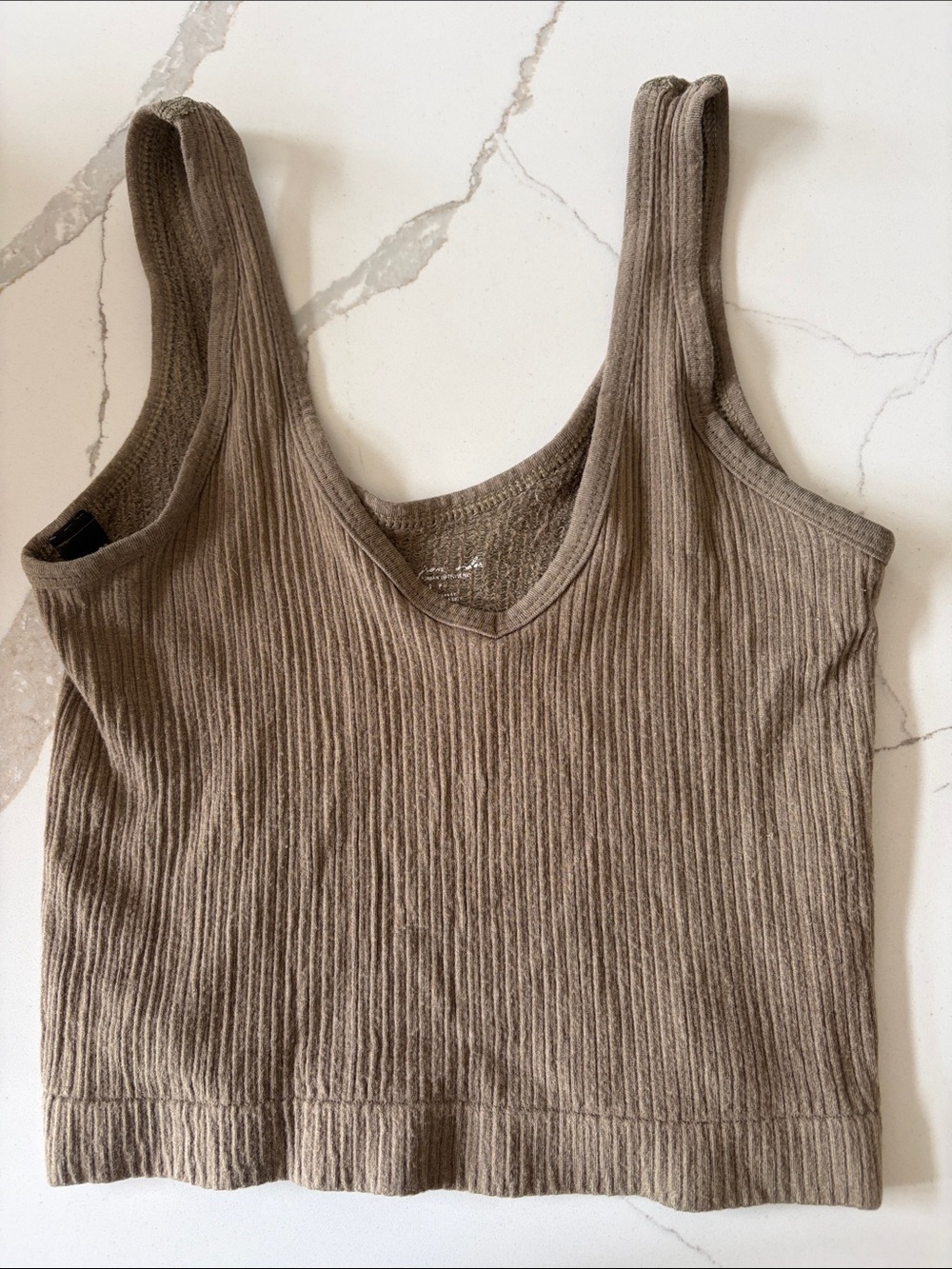 Urban Outfitters Ribbed V-Neck Tank Top in Taupe SMALL